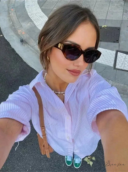 Striped Relaxed Office Shirt blouse-250223