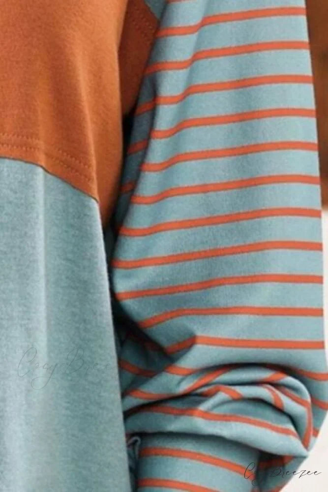 Striped Round Long T-Shirt and Neck Arm with Slit