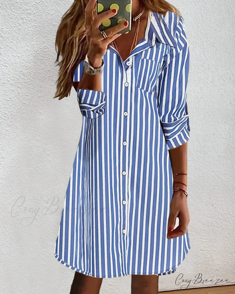 Striped shirt dress with print