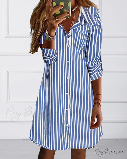Striped shirt dress with print