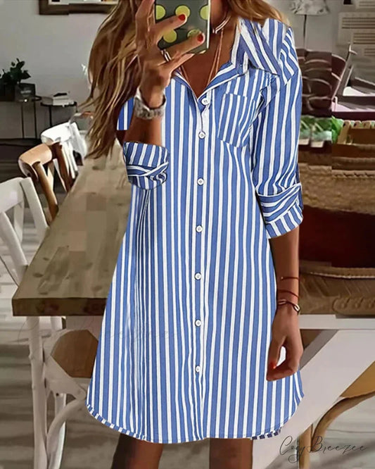 Striped shirt dress with print Blue / S