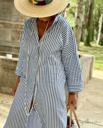 Striped shirt dress with waist belt