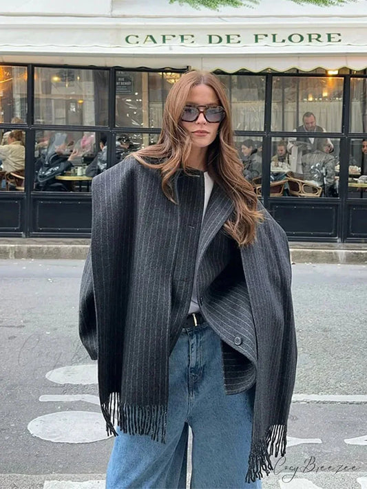 Striped Single Breasted Wool Coat coats-241228