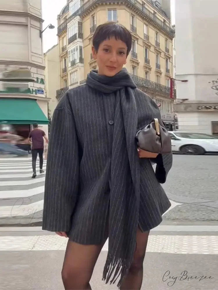 Striped Single Breasted Wool Coat coats-241228