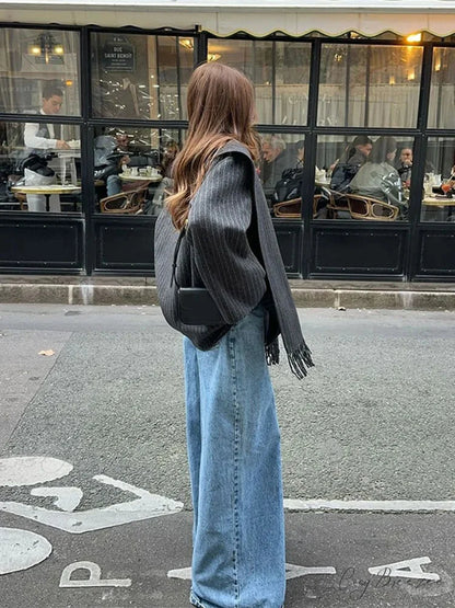 Striped Single Breasted Wool Coat coats-241228