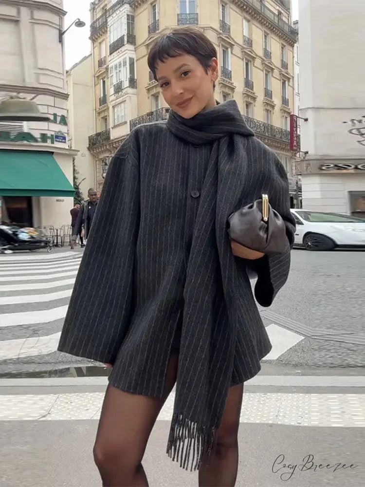 Striped Single Breasted Wool Coat coats-241228