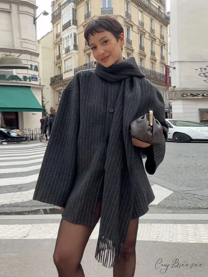Striped Single Breasted Wool Coat coats-241228