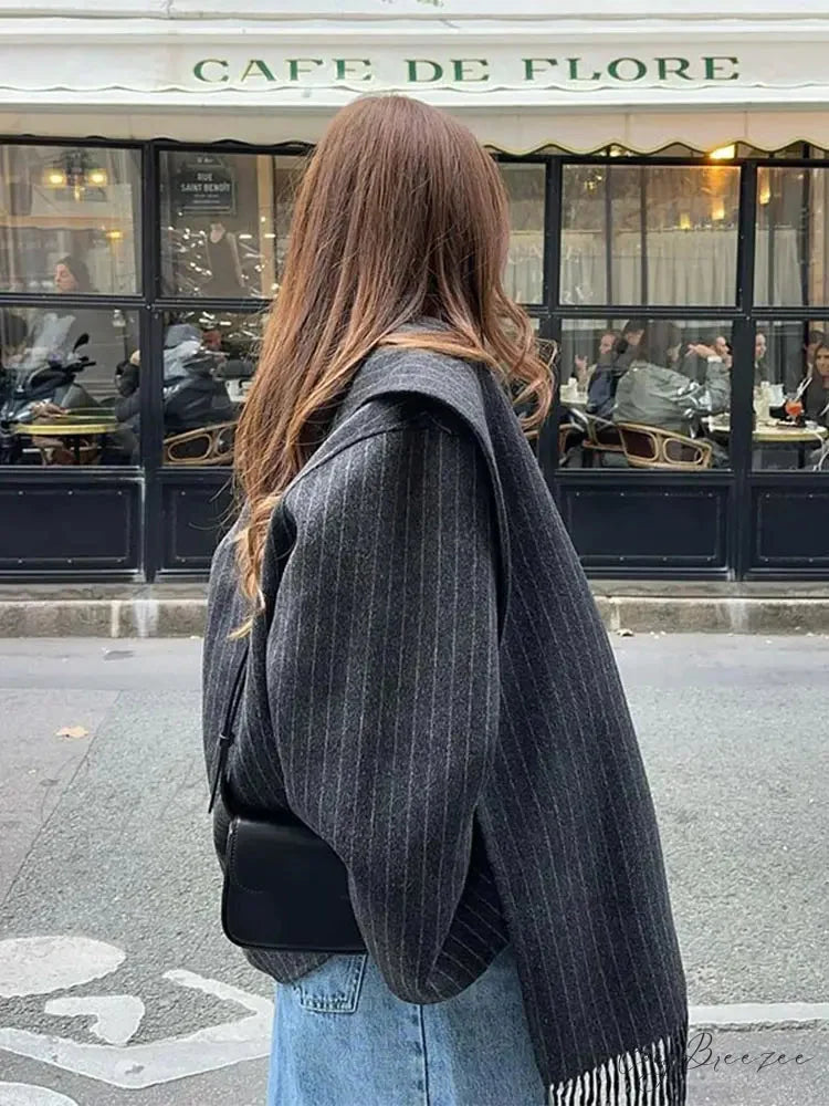 Striped Single Breasted Wool Coat coats-241228