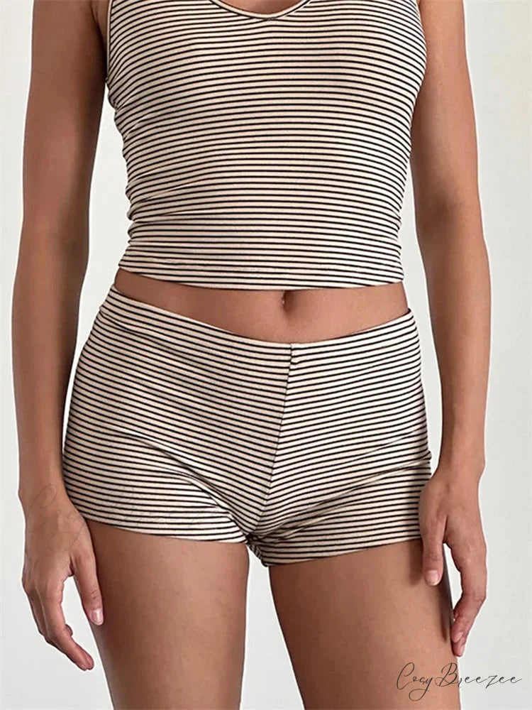 Striped Slim Fit Lounge Shorts grey / S short-250223