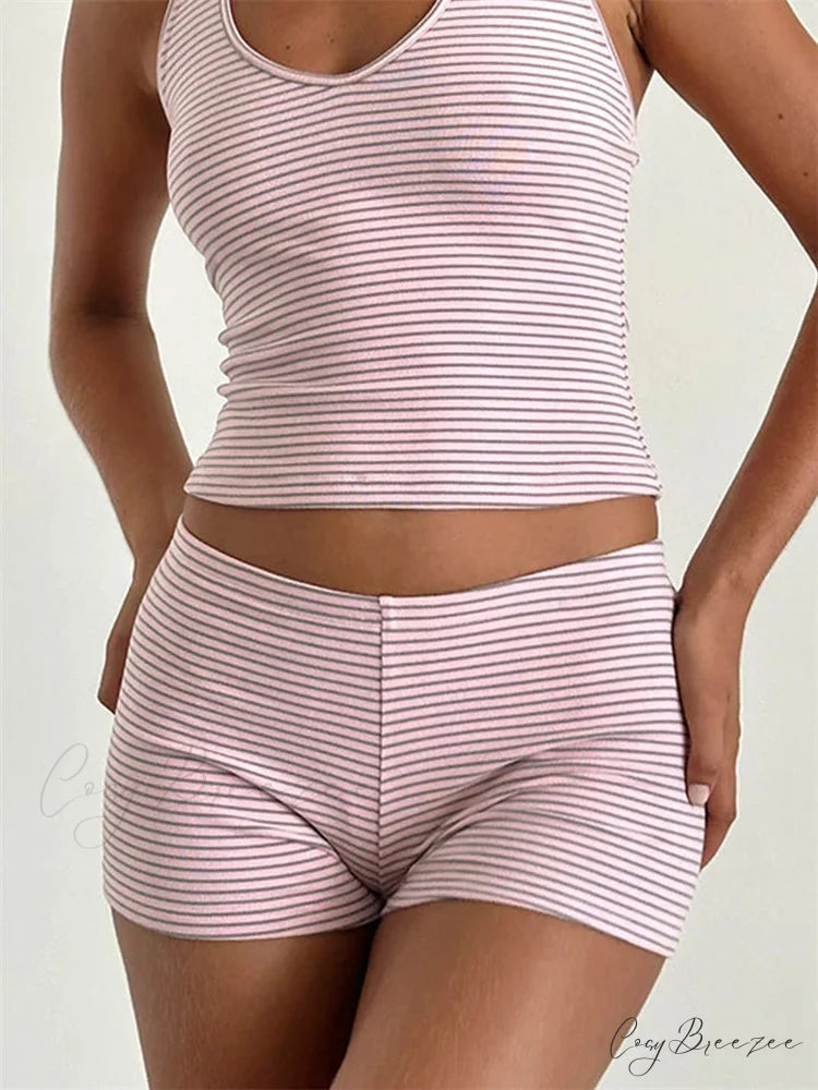 Striped Slim Fit Lounge Shorts pink / S short-250223