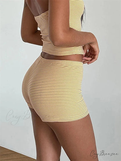 Striped Slim Fit Lounge Shorts yellow / S short-250223