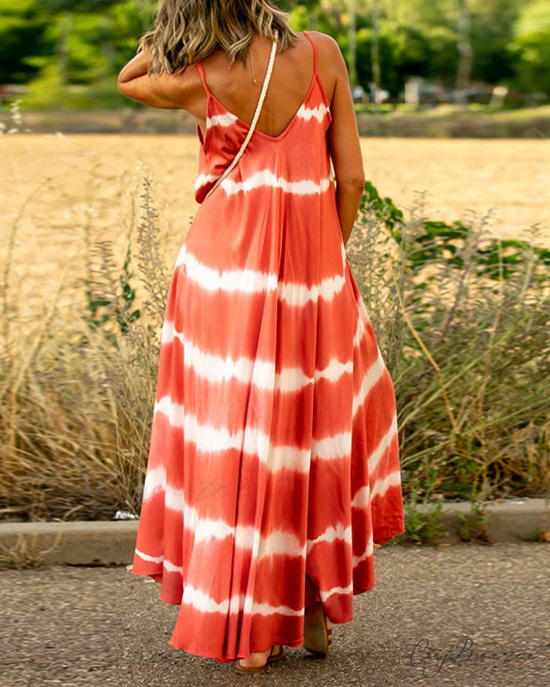 Striped slip dress with print