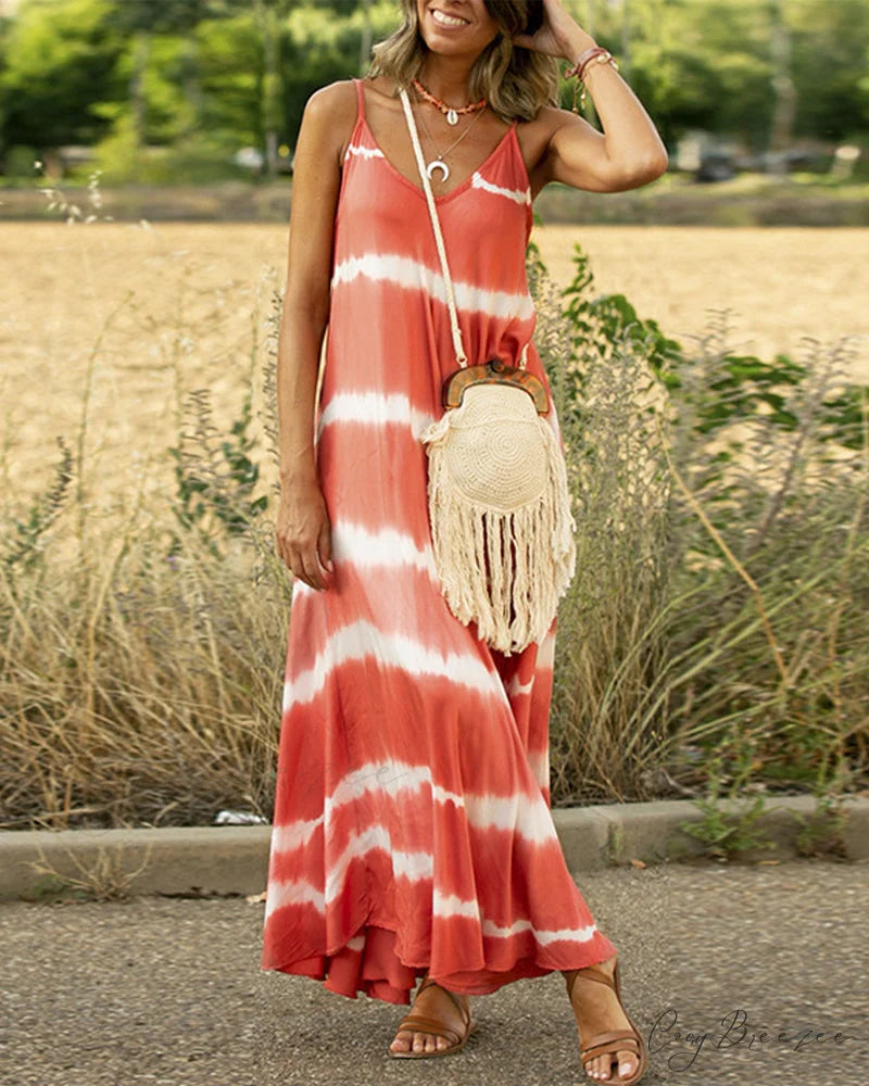 Striped slip dress with print