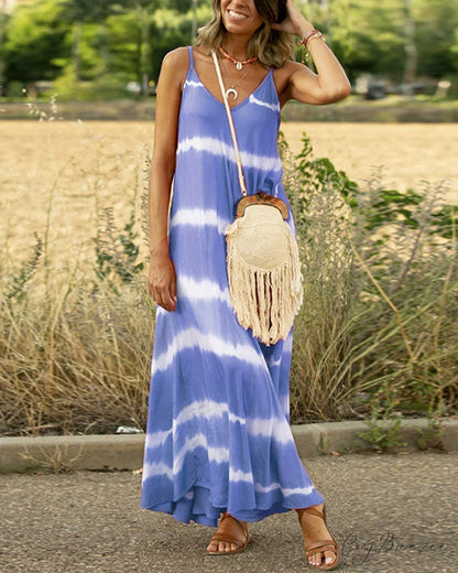 Striped slip dress with print Blue / S