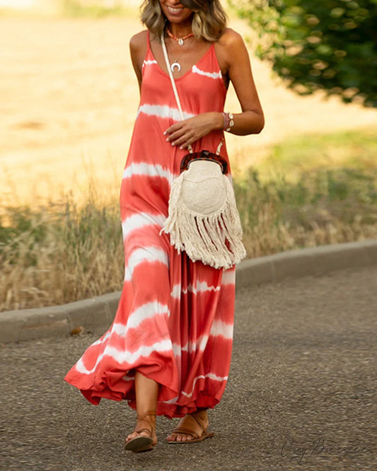 Striped slip dress with print Orange / S