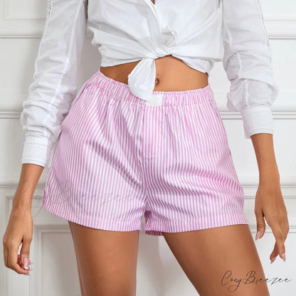 Striped Solid Elastic Waist Shorts short-250223