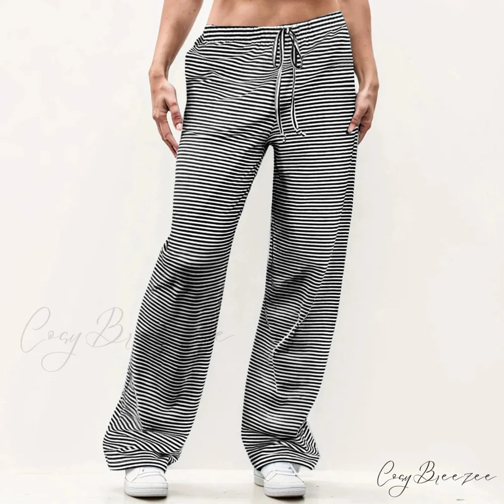 Striped Solid Wide Leg Pants Black / S pants-241228