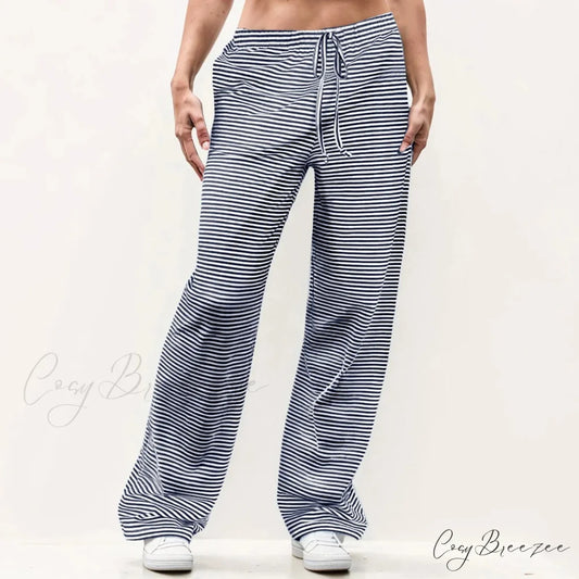 Striped Solid Wide Leg Pants Blue / S pants-241228