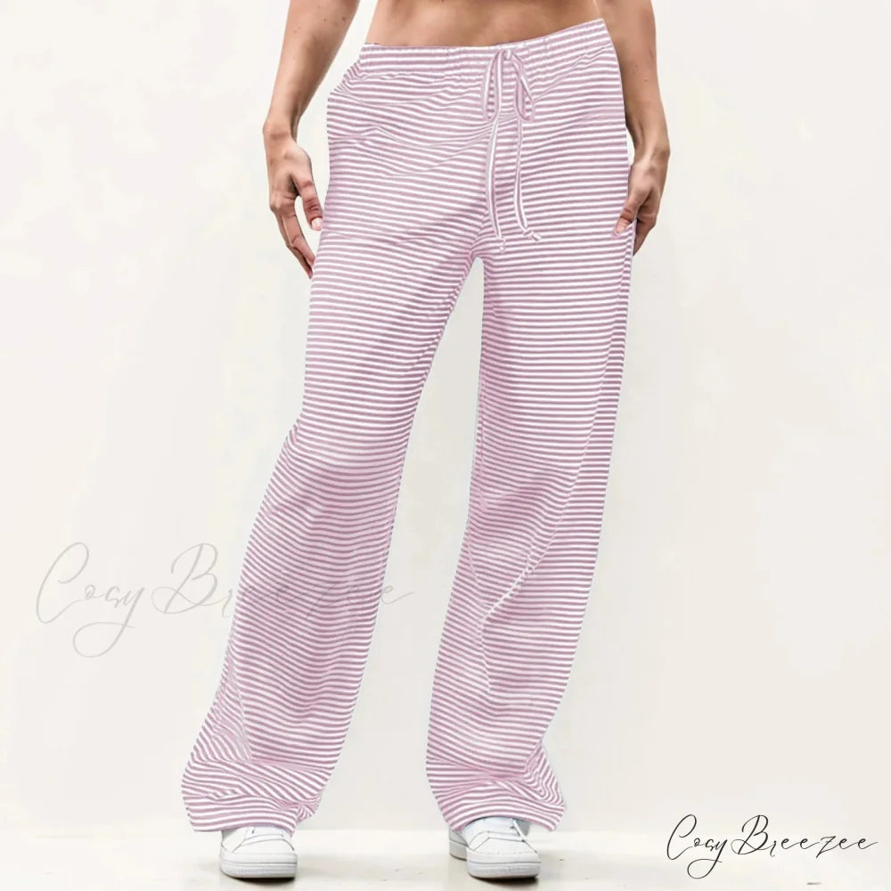 Striped Solid Wide Leg Pants Pink / S pants-241228