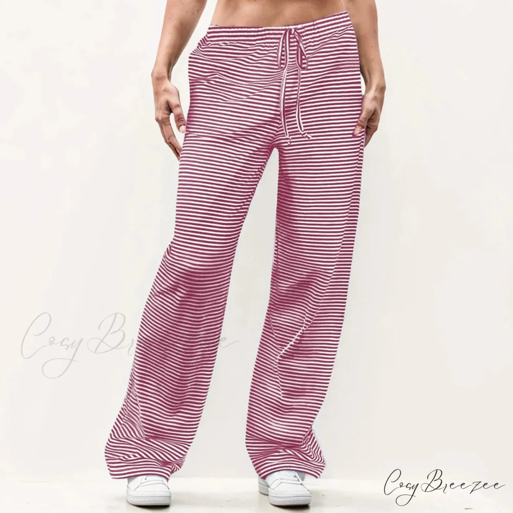 Striped Solid Wide Leg Pants Red / S pants-241228