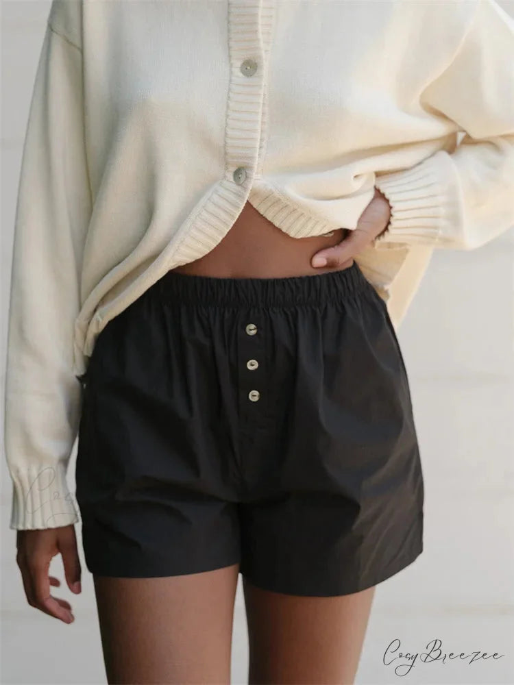 Striped Spacious Pocketed Short black / S short-250223
