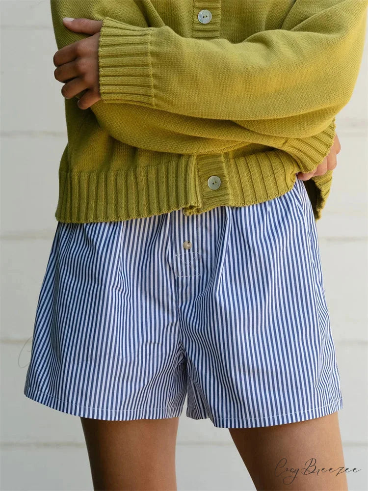 Striped Spacious Pocketed Short blue / S short-250223