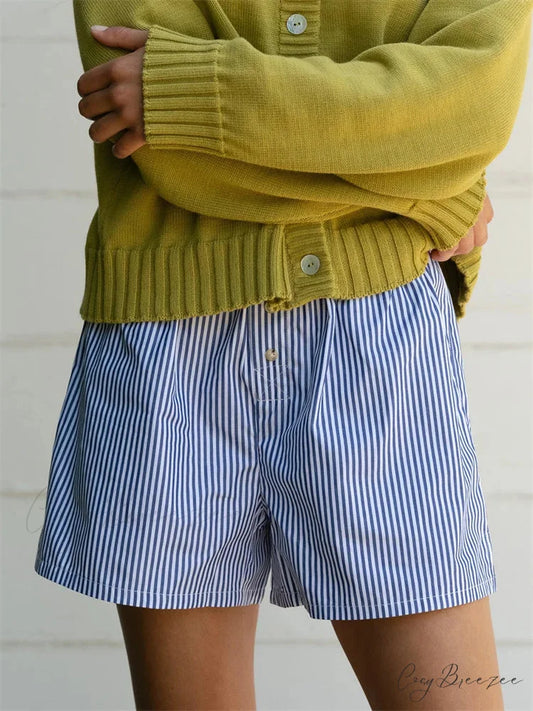 Striped Spacious Pocketed Short blue / S short-250223