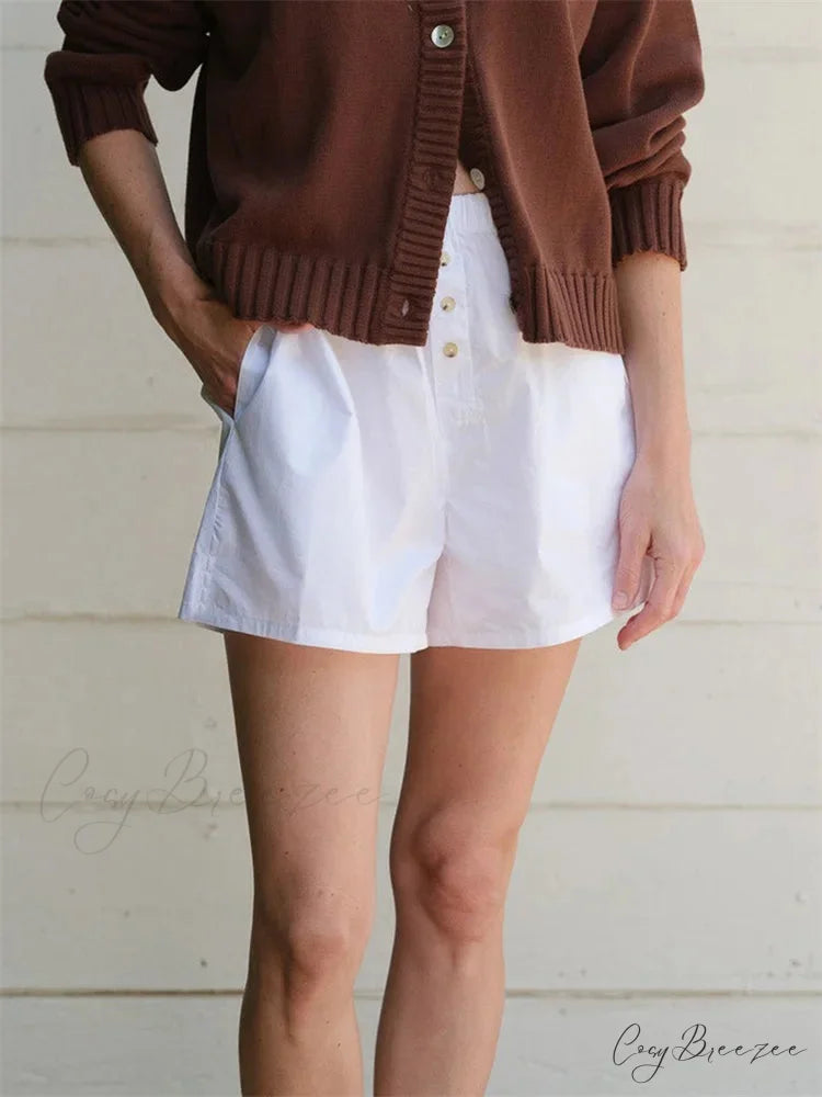 Striped Spacious Pocketed Short white / S short-250223