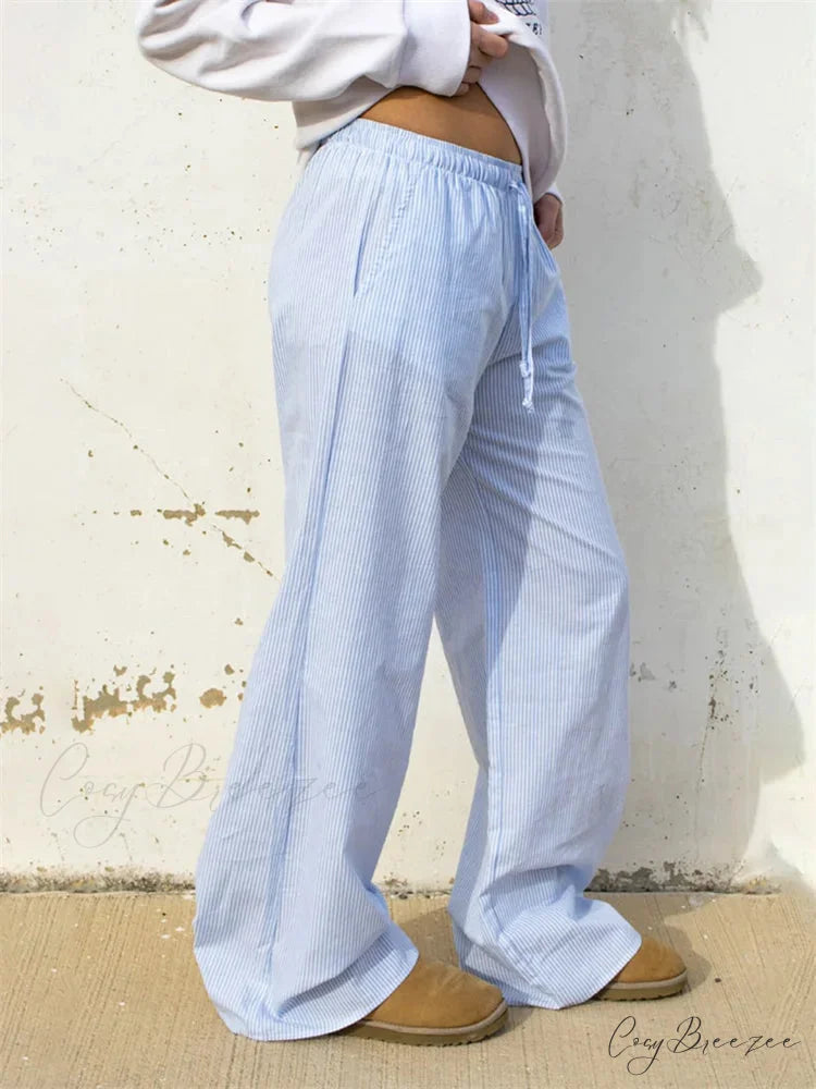 Striped Spacious Stretchy Waist Loose Street Pant pant-250223