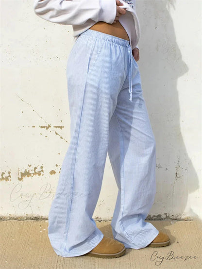 Striped Spacious Stretchy Waist Loose Street Pant pant-250223