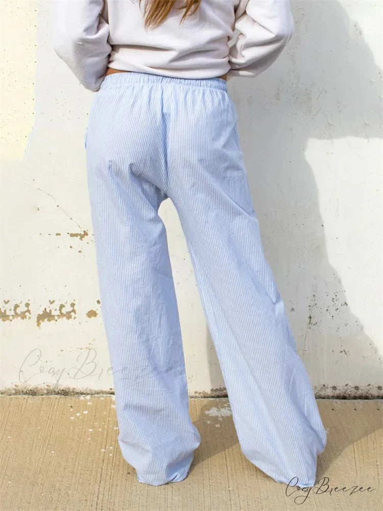 Striped Spacious Stretchy Waist Loose Street Pant pant-250223