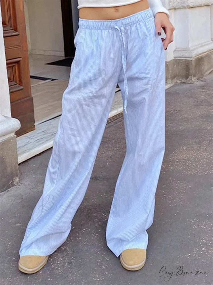 Striped Spacious Stretchy Waist Loose Street Pant pant-250223