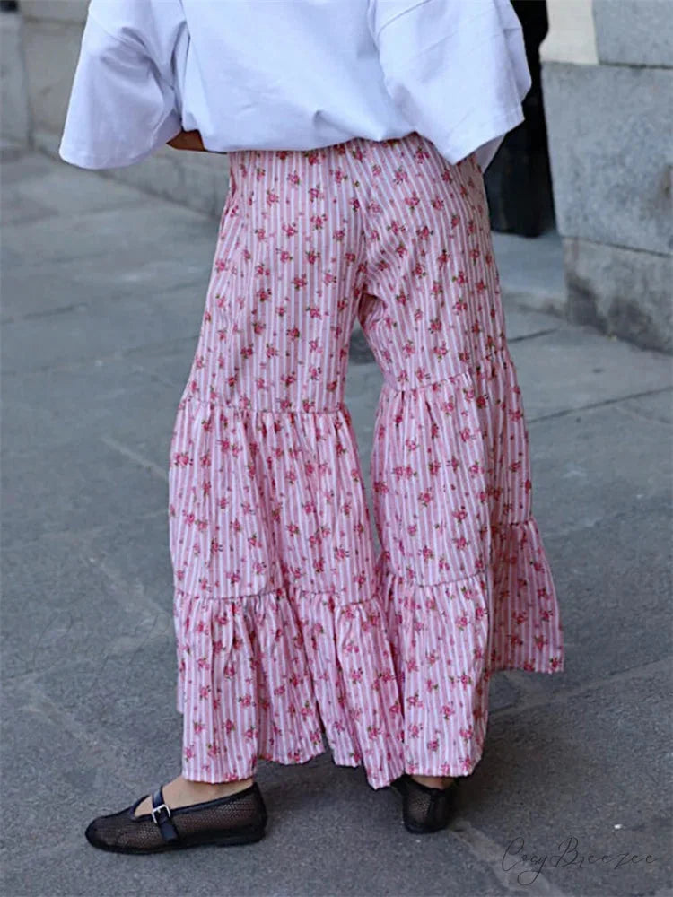 Striped Spliced Pull-Tie Elevated-Waist Pant pant-250223