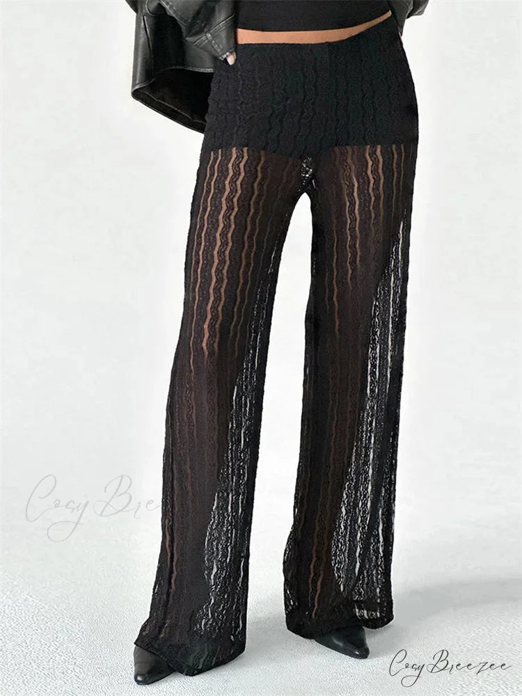 Striped Spliced Pull-Tie Stretchy Waist Pant pant-250223