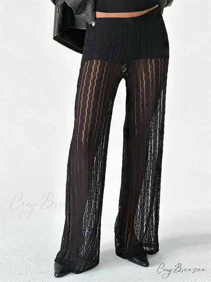 Striped Spliced Pull-Tie Stretchy Waist Pant pant-250223