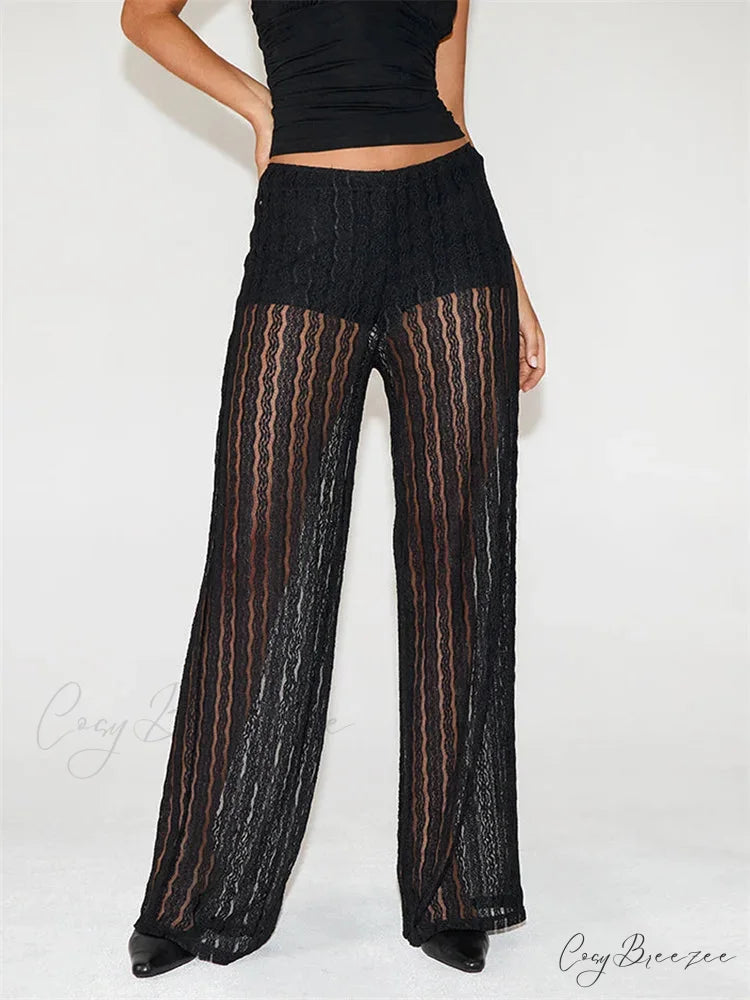 Striped Spliced Pull-Tie Stretchy Waist Pant pant-250223