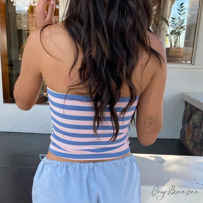 Striped Strapless Bandeau Crop Top croptop-250223