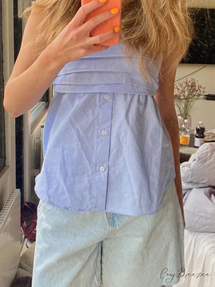 Striped Strapless Tube Crop Top SKY BLUE / S croptop-250223