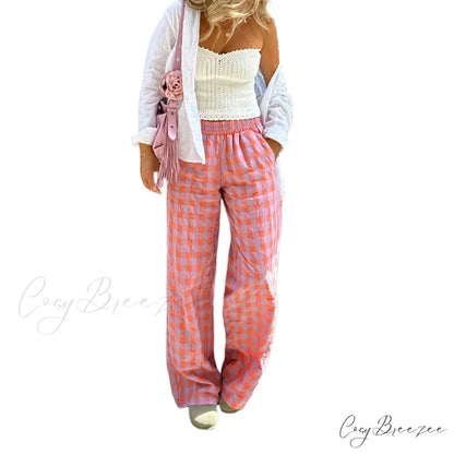 Striped Summer Laid-Back Drawstring Pant RED / S pant-250223