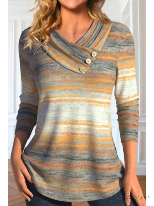 Striped Sweatshirt Women’s Orange V Neck Pullover Orange / S