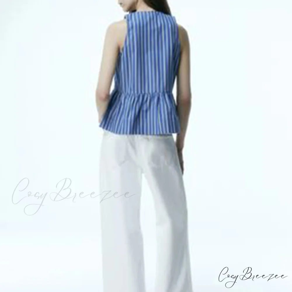 Striped Tie-Up Hollow Crop Top croptop-250223