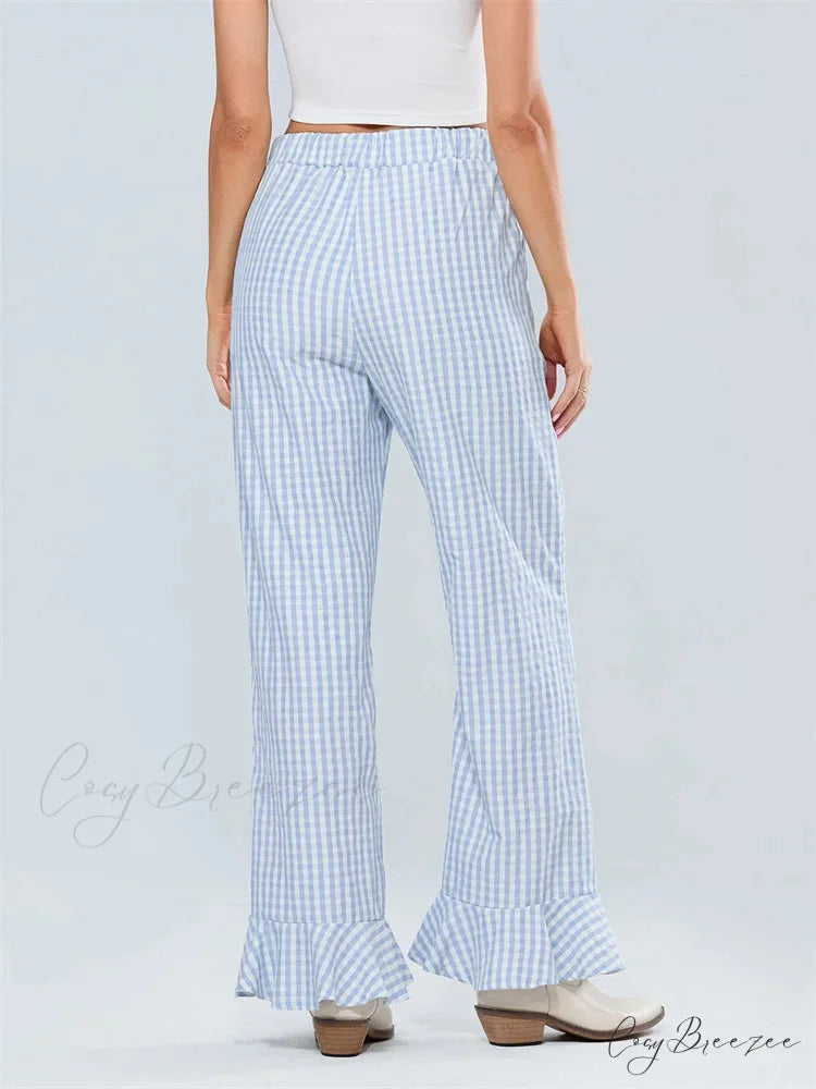 Striped Tie-Up Stretchy Waist Relaxed Casual Pant pant-250223