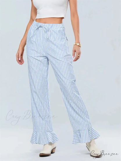 Striped Tie-Up Stretchy Waist Relaxed Casual Pant BLUE / S pant-250223