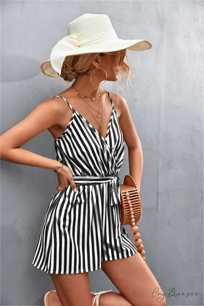 Striped V Neck Cami Rompers
