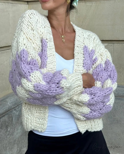 Striped Vintage Full Sleeve Knit Cardigan pink / S cardigans-241228