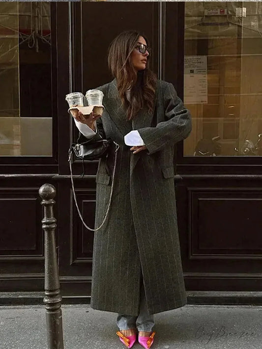 Striped Vintage Loose Lapel Woolen Coat gray / S overcoats-241228