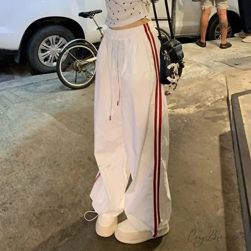 Striped Vintage Wide Leg Pants White / S pants-241228