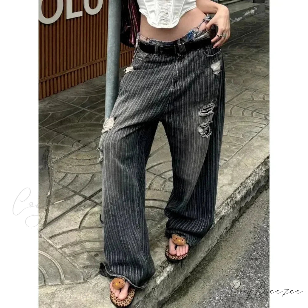 Striped Vintage Y2K Women Jeans Pants pants-241228