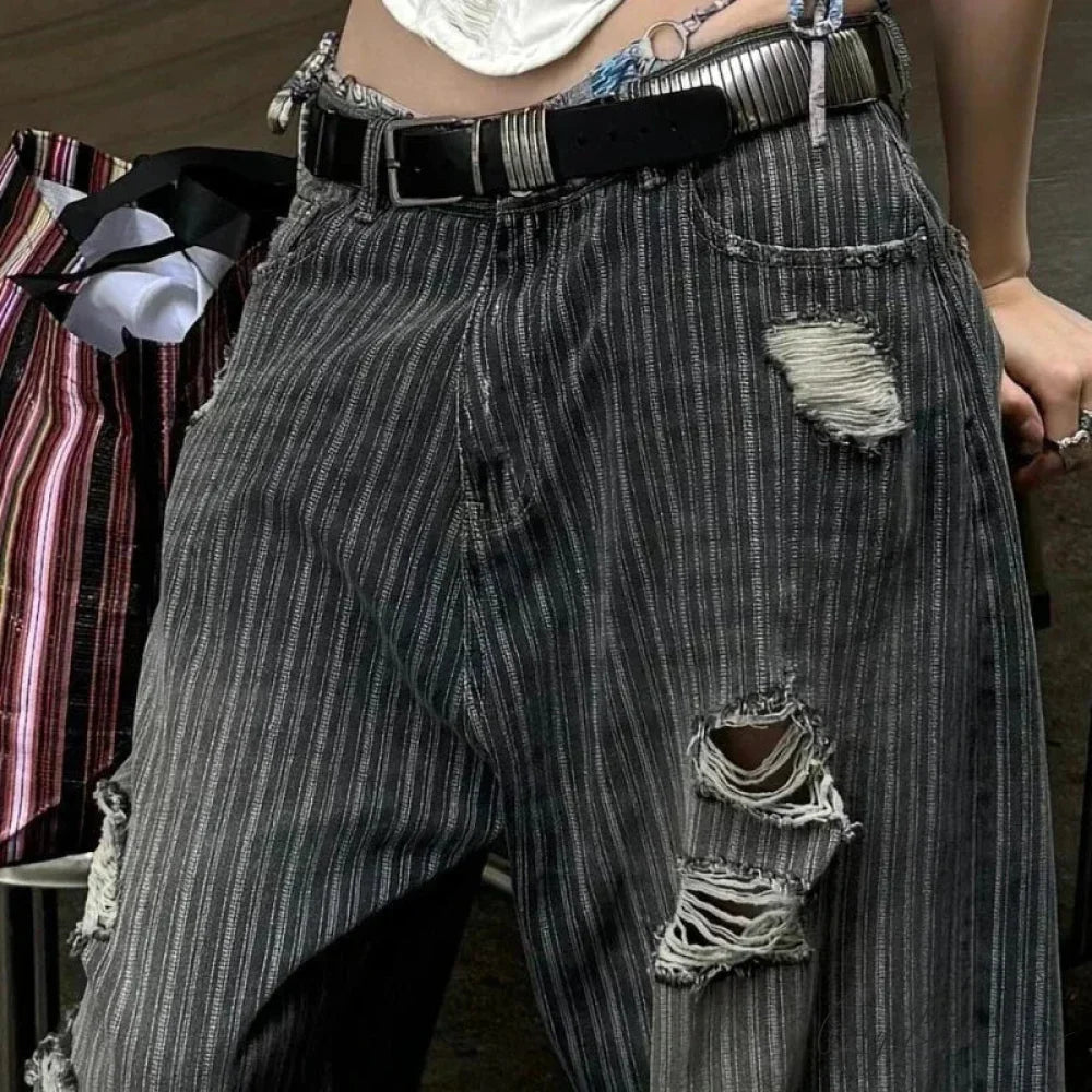 Striped Vintage Y2K Women Jeans Pants pants-241228