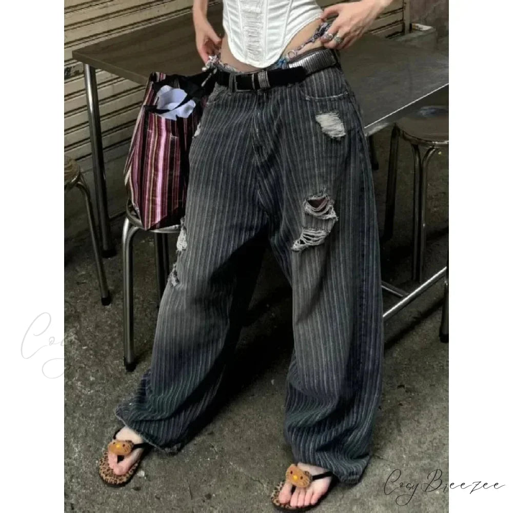 Striped Vintage Y2K Women Jeans Pants pants-241228